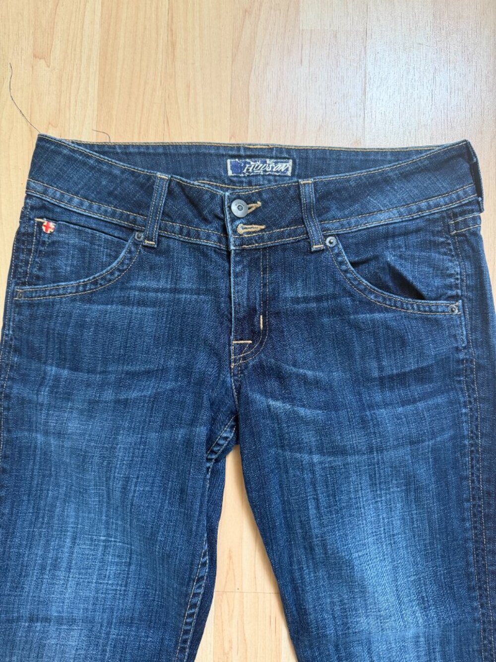 Y2K Hudson Jeans Size 30 Dark Indigo Low Rise Bootcut Flare Made in USA - Picture 2 of 6